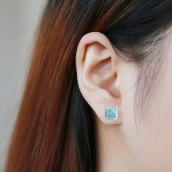 Silver 925 Larimar Stud Earrings - Picture 2 of 3